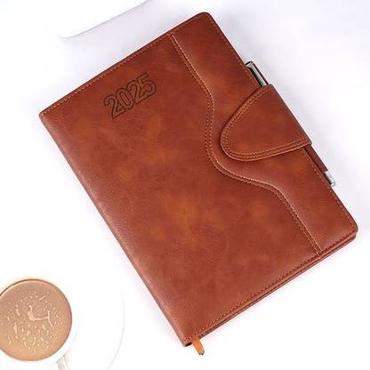 Excel PU Leather Finish Hard Bound 2025 Executive Diary Planner Sunday full page B5 Diary with Pen Holder (Cover Design may be Different) Ruled 366 Pages