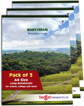 Target Publications Long Notebooks | Mawsynram | Copy | A4 Size 164 Pages | 21 x 29.7 cm |Set of 3 A4 Notebook Ruled Pages 140 Pages