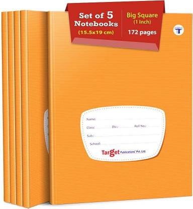 Target Publications Big Square Maths Notebooks|Square 1 inch |Copy Book|15.5x19 cm|GSM 60|Set of 5 Regular Notebook Ruled 172 Pages
