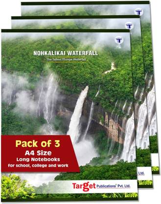 Target Publications Long Notebooks | Nohkalikai Waterfall | A4 Size Copy Set | 21 x 29.7 cm|Set of 3 A4 Notebook Single Line 140 Pages