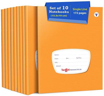 Target Publications Single Line Notebooks | Small Copy Book | 15.5 x 19 cm Approx|GSM 58| Set of 10 Regular Notebook Ruled 172 Pages