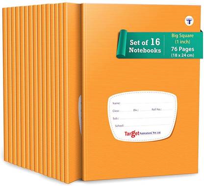 Target Publications Big Square Notebooks |Square 1 inch|Maths Copy |18x24 cm Approx|GSM 58|Set of 16 Regular Notebook Ruled 76 Pages
