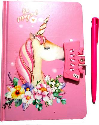 ShreeGanadhish Unicorn Lock Diary / Notebook with Pen | Colorful pages Regular Diary Ruled 80 Pages