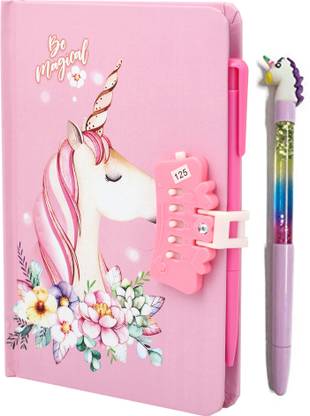 TECHNOCHITRA Unicorn Password Lock Diary for Girls A5 Notebook Single 80 Pages