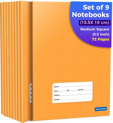 Woodsnipe Medium Square Notebook for Kids | Maths Copy 72 Pages | 15.5 x 19 cm | Pack of 9 Regular Notebook Medium Square Notebook 648 Pages