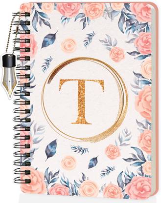 Jhingalala Wiro Diary With Initial Letter T Floral Design Spiral Notebook With Dangler A5 Notebook Ruled 160 Pages