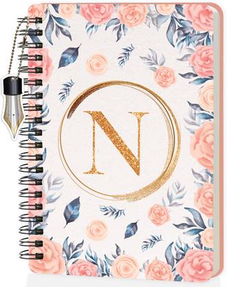 Jhingalala Wiro Diary With Initial Letter N Floral Design Spiral Notebook With Dangler A5 Notebook Ruled 160 Pages