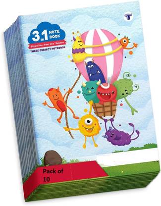 Classtime 3 IN 1 NOTEBOOK FOR KIDS PACK OF 12 (With Free Stationery Kit Pack of 5) Regular Note Book ruled 160 Pages