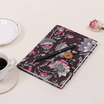 THE CRAFT MONK Floral Printed Cotton Fabric Cover With Button Lock Handmade Diary A6 Diary Unruled 100 Pages