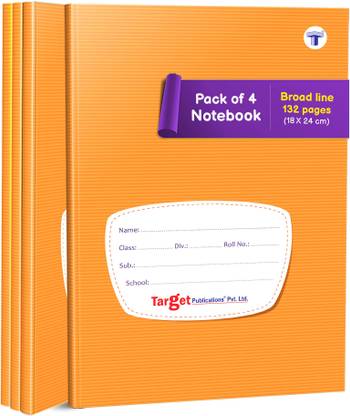 Target Publications Notebooks Broad Line | Writing Copy | 132 Pages | 18 x 24 cm | Pack of 4 Regular Notebook Ruled 528 Pages