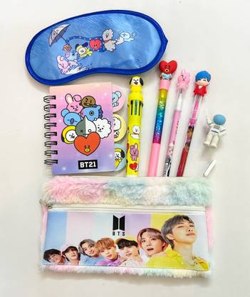The Million Dollar Ace BTS Pencil Case With Spiral Diary, BTS Pen, BTS Pencil, BTS Gel Eyemask & Eraser A3 Diary Ruled 50 Pages
