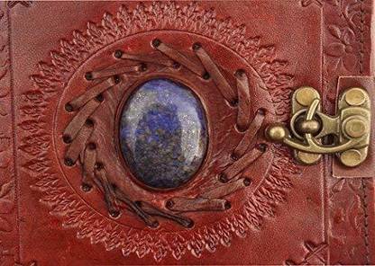 Anshika International Leather Journal Diary Book | Antique Hand Made Office Diary | Vintage Leather Diary 1 Stone Handmade Paper Notebook with Metal Lock (Light Brown) (Size - 7 x 5) Regular Diary Unruled 100 Pages