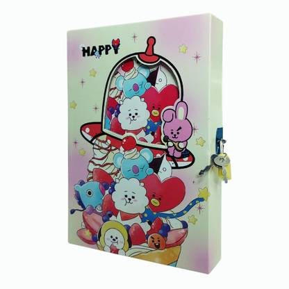 KARBD BT21 BTS K Pop Band Lemonish Secret Lock Diary with Cover Box Regular Notebook Ruled 94 Pages
