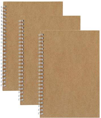 TWONE A5 Grid Spiral Notebooks,3 Pack Squared Journal Kraft Cover 5mm Square Grid A5 Notebook Graph 120 Pages