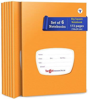 Woodsnipe Big Maths Square Ruled Notebooks | Square 1 inch | 176 Pages A5 Size | Soft Brown Cover | 18 cm x 24 cm Approx | Maths Notebook for Exercise and Practice | Pack of 6 Books | GSM 60 Regular Note Pad Big Square 1056 Pages