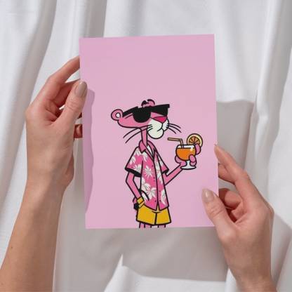 aesthetic Pink Panther Drinking A5 Notebook Unruled 100 Pages