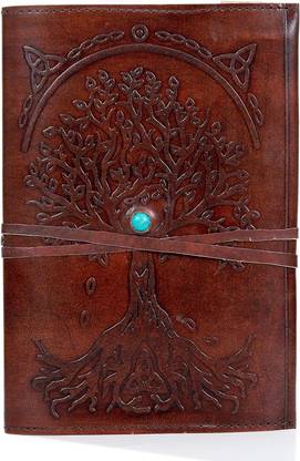 DI-KRAFT Tree of life embossed Leather journal with stone A5 Diary Unruled 200 Pages