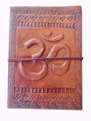 ps fortunet Handcrafted (Embossed Om with Rope) Leather Handmade Paper Mini Diary Plain 100 Pages