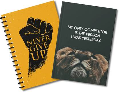 Inkraft Designer Notebooks | Never Give up & Lion Motivational quote | Aesthetic diary A5 Notebook Ruled 150 Pages