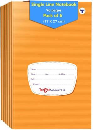 Target Publications Notebooks Single Line | Writing Copy | 76 Pages | Soft Cover |17x27 cm | 6 Books Regular Notebook Single Ruled Pages 456 Pages