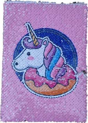 InfinoGroup Shiny Sequin Unicorn Diary A4 Diary Ruled 100 Pages