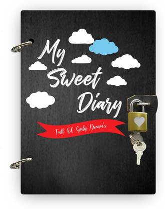 DI-KRAFT Refillable My sweet secret diary Wooden cover Secret Diary With Lock Handmade and ring lock pattern Diary A5 Diary Unruled 160 Pages