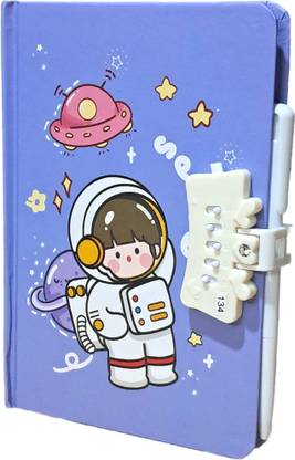TECHNOCHITRA Space Astronaut Printed Secret Password Lock Diary with Pen A5 Note Book Rules 80 Pages