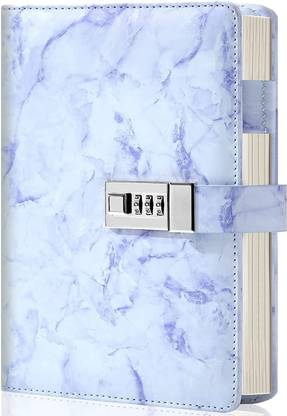 Niralasa Waterproof Leather Marble Diary with Lock Refillable Secret Journal with Lock Regular Diary Ruled 192 Pages