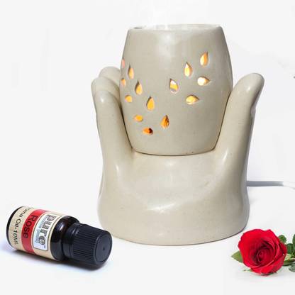 Pure Source (India) Ceramic Hand Shape Electric Diffuser Light Lamp (5.5 Inch) (10ml Rose) Home, Office, Living Room, Gifting Purpose Diffuser