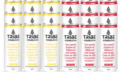 Tribe Kombucha Naturally Probiotic Drink | Gut Friendly | Antioxidant and Hydration, Gingerade and Hibiscus Drink