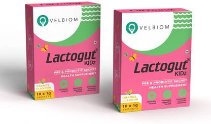 Velbiom Lactogut Kidz Probiotics for Children Gut Health Overall Wellness and Immunity Orange Powder