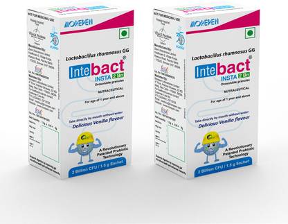 Dr. Morepen INTEBACT INSTA 2BN CFU|Probiotics Supplement for Gut Health - 6 Sachets Vanilla Flavour Granules