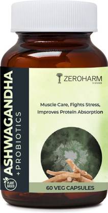 ZEROHARM Ashwagandha Probiotics for Healthy Gut, Strength, Fights Stress No added Flavor Capsules