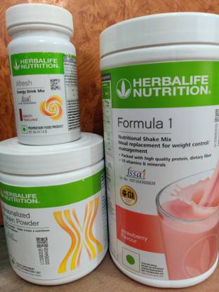 HERBALIFE Weight Loss Combo with 3 piece Formula 1 Shake Mix - STRAWBERRY Flavor, Personalized Protein Powder 200G, AFRESH ENERGY DRINK ELAICHI Powder