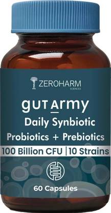 ZEROHARM Gut Army Pre & Probiotics For Digestive Health & Gas Relief Natural Capsules
