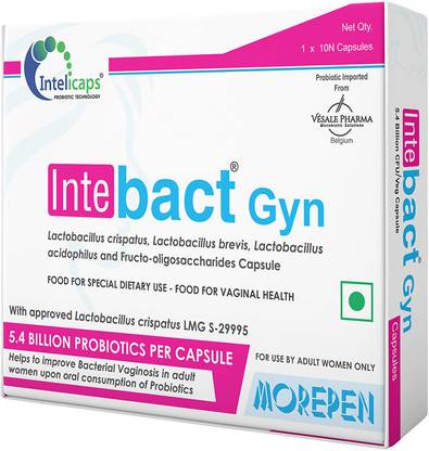 Dr. Morepen INTEBACT GYN Prebiotics and Probiotics Supplement || 5.4 Billion CFU Unflavoured Capsules