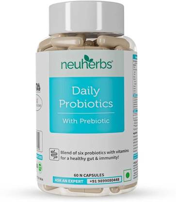 Neuherbs Daily Probiotics Supplement with Prebiotic, Vitamins for Healthy Gut & Immunity Natural Capsules