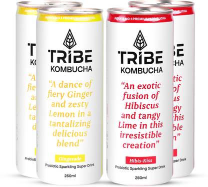 Tribe Kombucha Naturally Sparkling Probiotic Drink|Gut Friendly|Gluten free|Digestion Gingerade+Hibiscus Drink