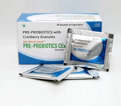 DEB HEALTH GROW PRE-PROBIOTICS CEx Daily digestive dietary Fibres 30 Sachets of 5gm Each Cranberry Granules Powder