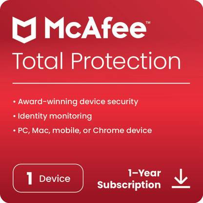 McAfee Total Protection 2026 1 PC 1 Year Total Security Compatible with Windows, Android, Mac, iOS (Email Delivery - No CD)