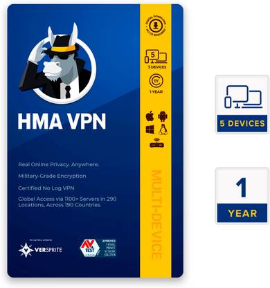 HMA VPN Security 5 Devices PC Premium Pro VPN (PC, Mac, iOS, Android, Android TV, Linux, Routers) 1 Year VPN Security (Email Delivery - No CD)