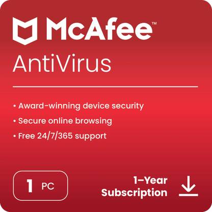McAfee 1 PC 1 Year Anti-virus Compatible with Windows (Email Delivery - No CD)
