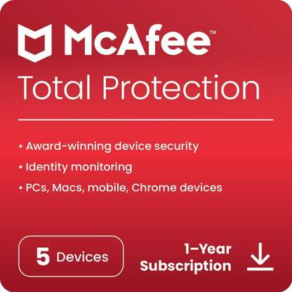 McAfee Total Protection 2026 5 PC 1 Year Total Security Compatible with Windows, Android, Mac, iOS (Email Delivery - No CD)