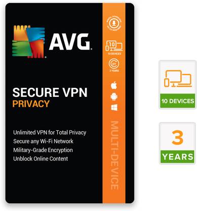 AVG VPN Security 10 Devices PC (PC, Mac & Android) 3 Years VPN Security (Email Delivery - No CD)