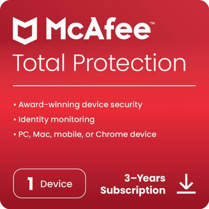 McAfee Total Protection 2023 1 PC Password Manager & Dark Web Monitoring Included PC/Mac/Android/iOS 3 Years Total Security (Email Delivery - No CD)