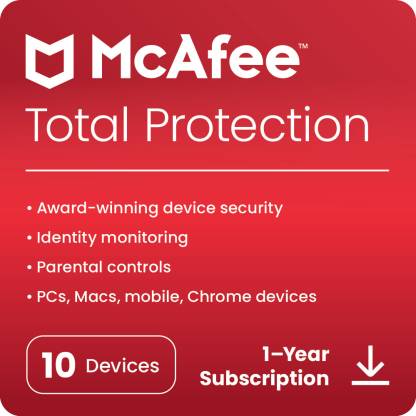 McAfee Total Protection 2023 10 PC Password Manager & Dark Web Monitoring Included PC/Mac/Android/iOS 1 Year Total Security (Email Delivery - No CD)