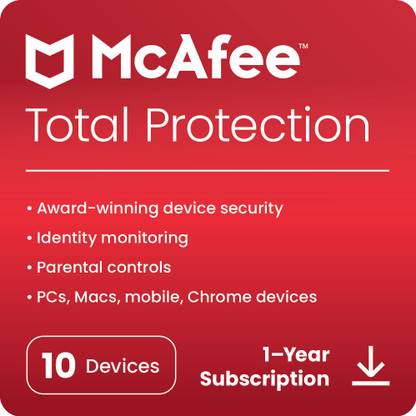 McAfee Total Protection 2023 10 PC Password Manager & Dark Web Monitoring Included PC/Mac/Android/iOS 1 Year Total Security (Email Delivery - No CD)