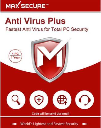 Max Secure Anti-Virus Plus | 1 PC 1 YEAR | Windows | Code emailed in 2 Hrs 1 User PC 1 Year Anti-virus (Email Delivery - No CD)