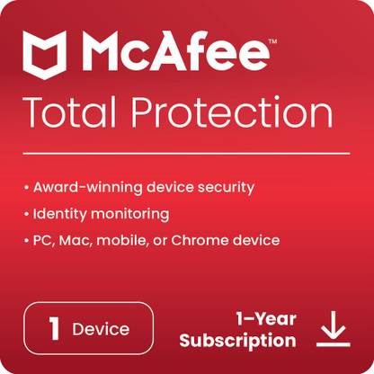 McAfee Total Protection 2023 1 PC 1 Year Total Security Compatible with Windows, Android, Mac, iOS (Email Delivery - No CD)