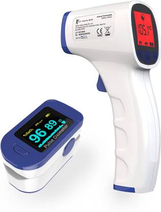 K-life Digital Non-Contact Infrared Forehead Fever Testing Machine for Adults & Babies & Heartrate Monitor Oxygen Saturation Oxy Meter Pulse Oximeter Thermometer